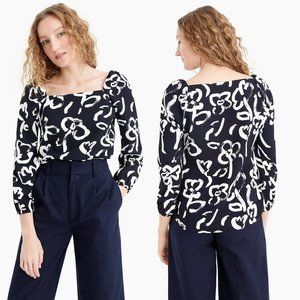 NWT J. Crew Square Neck Floral Blue Crepe Top Sz 2